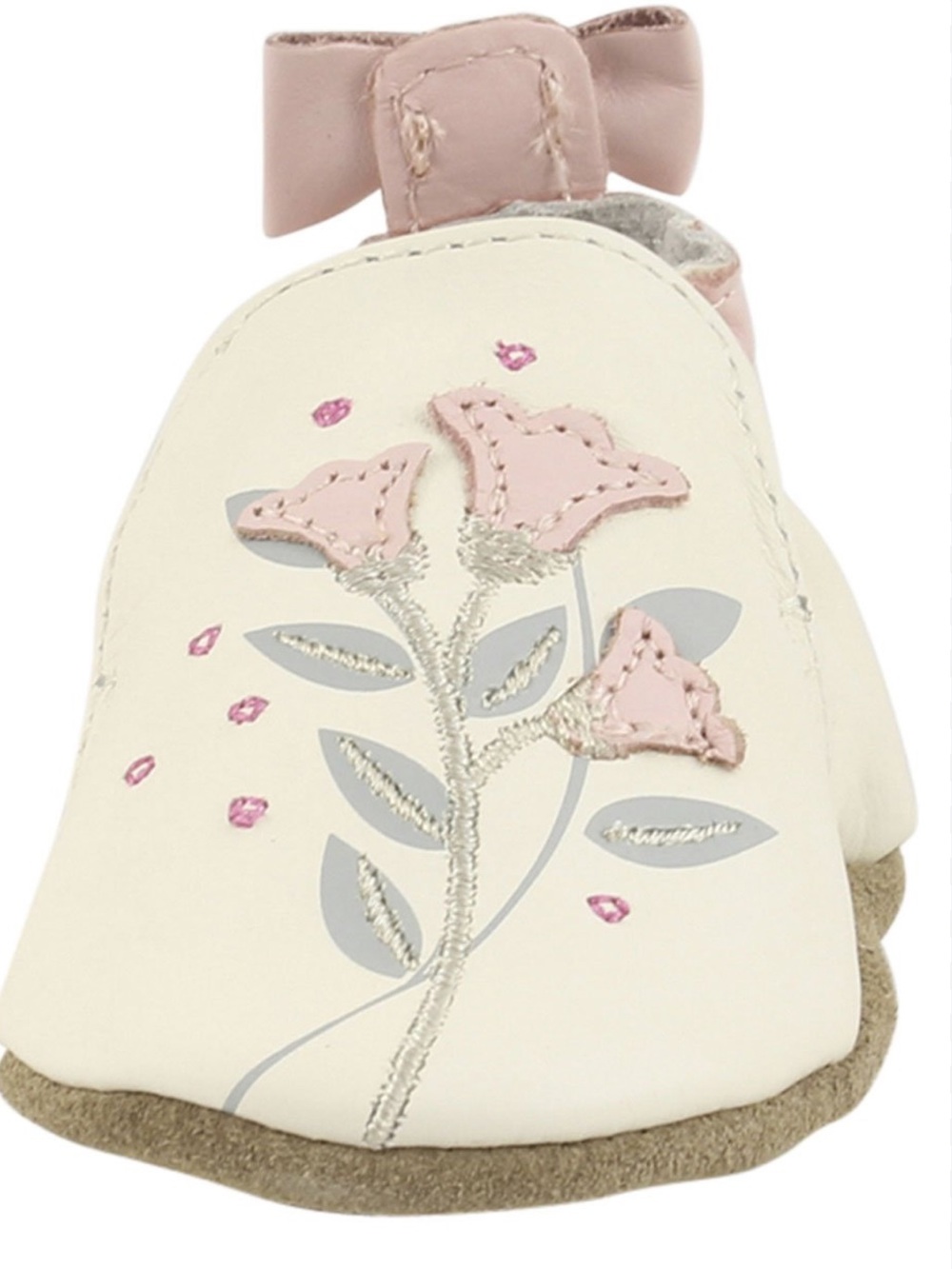 Robeez Cream Leather Floral Appliqué Baby Slip-On Shoes